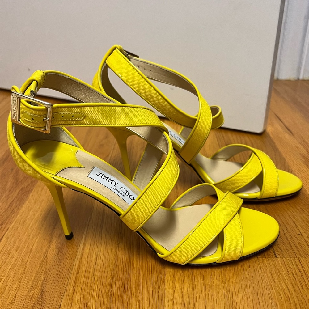 Jimmy Choo Yellow strappy sandals heels “Louise” buckle cross cross size 40EU